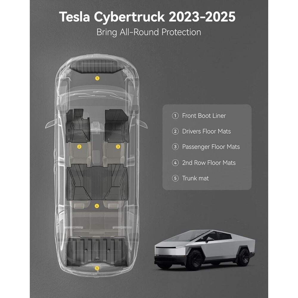 For 2024-2025 Tesla Cybertruck, 5PCS, 3D Floor Liners TPE All-Weather NEW
